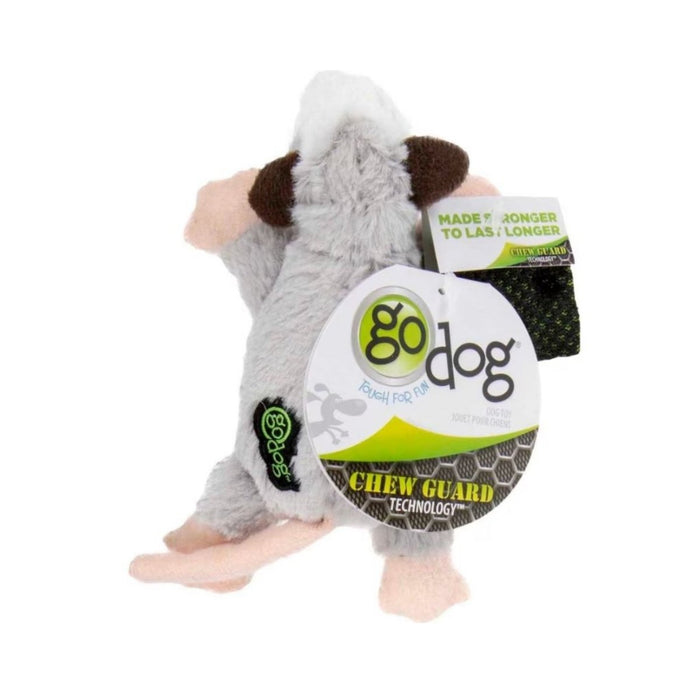 Godog Flatz Opossum Squeaky Plush Flattie Dog Toy Grey XSmall - Petsplace.store