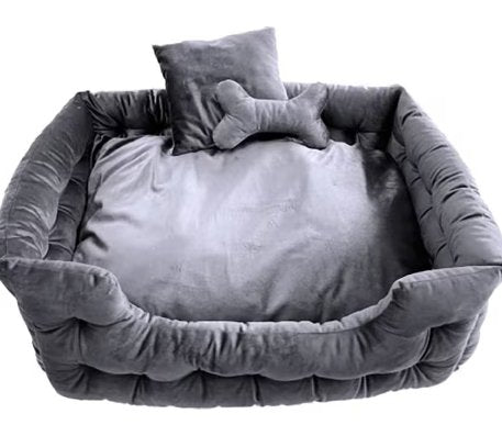 Goo - Eez Luxury Velour Pet Bed w/ Accessories Charcoal 28in. - Petsplace.store