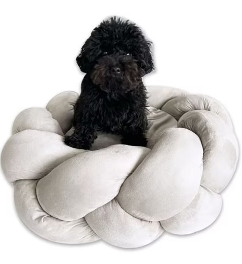 Goo - Eez Round Braided Suede Pet Bed Light Gray 24in. - Petsplace.store