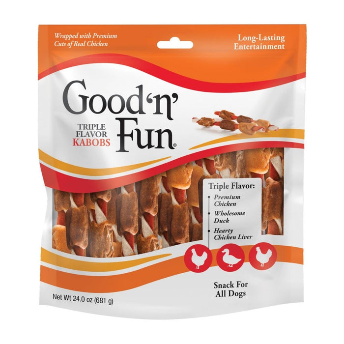 Good 'N' Fun Triple Flavor Kabobs Chicken/Duck/Liver 24oz. - Petsplace.store