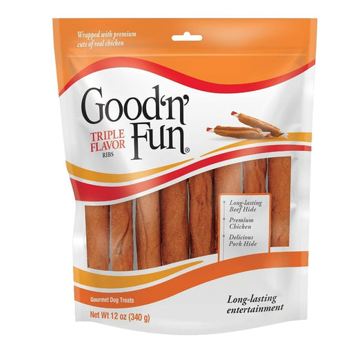 Good 'N' Fun Triple Flavor Ribs Pork/Beef/Chicken 12oz. - Petsplace.store