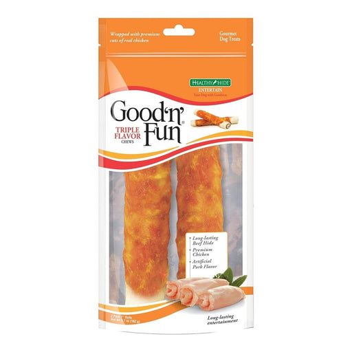 Good 'N' Fun Triple Flavor Rolls Pork/Beef/Chicken 7 In - 2 Pack - Petsplace.store