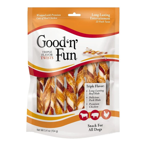 Good 'N' Fun Triple Flavor Twist Pork/Beef/Chicken 22Pk - Petsplace.store