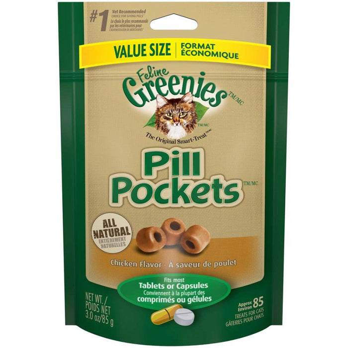 Greenies Feline Pill Pockets Cat Treats Chicken 1ea/3 oz, 85 ct - Petsplace.store