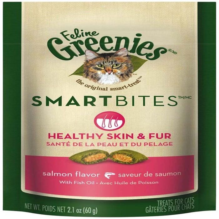 Greenies Feline SmartBites Skin & Fur Crunchy & Soft Adult Cat Treats Salmon 1ea/2.1 oz - Petsplace.store