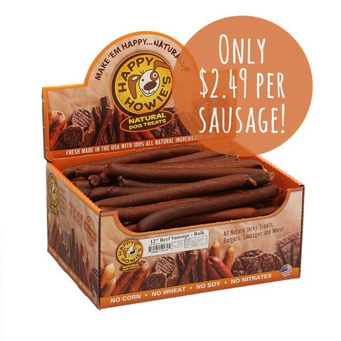 Happy Howie Dog Beef Sausage 12 Inch Bulk 36 Pack - Petsplace.store