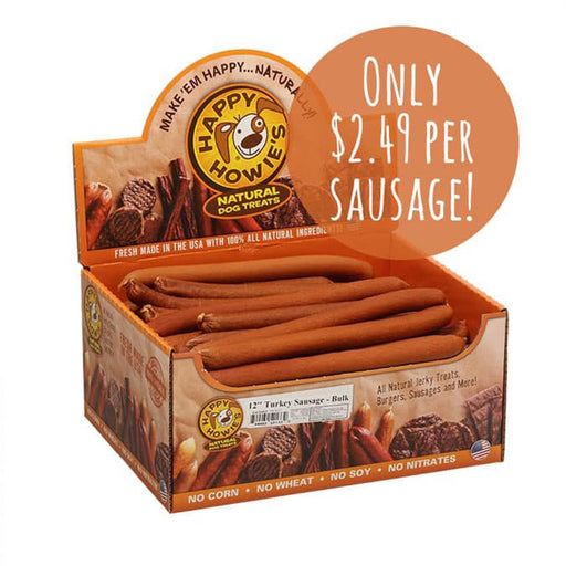 Happy Howie Dog Turkey Sausage 12 Inch Bulk 36 Pack - Petsplace.store