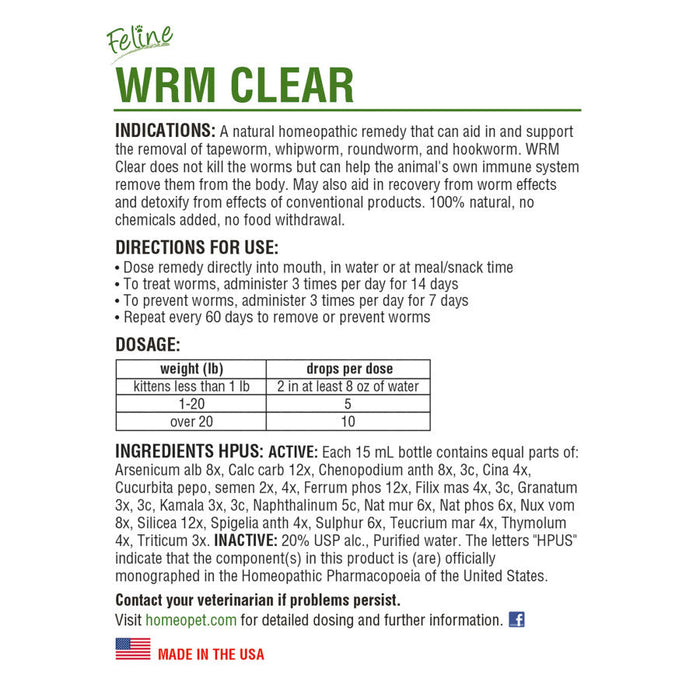 HomeoPet Feline WRM Clear 1ea/15 ml - Petsplace.store