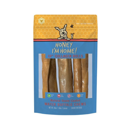 Honey I'm Home Dog Buffalo Collagen Rolls 10 Inch 3 Pack - Petsplace.store