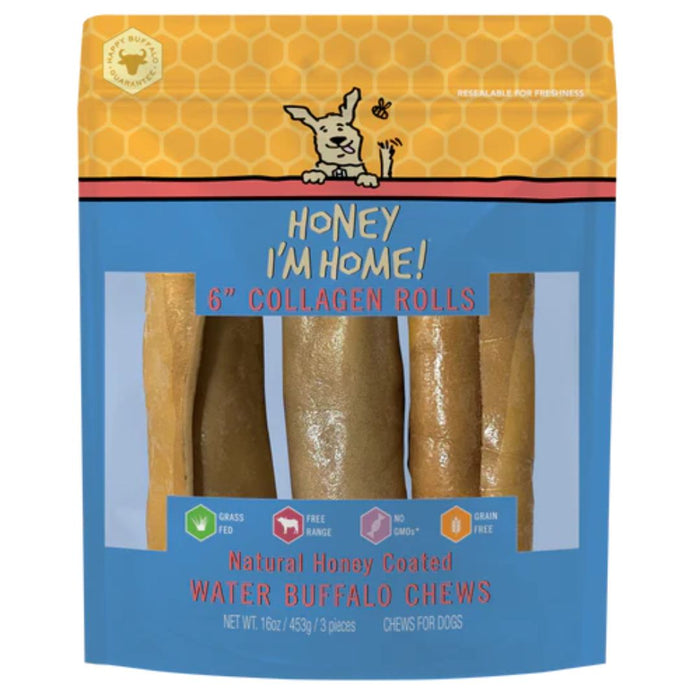 Honey I'm Home Dog Buffalo Collagen Rolls 6 Inch 3 Pack - Petsplace.store