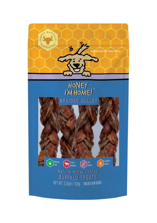 Honey Im Home Dog Natural Honey Coated Buffalo Treats Braided Gullet 3.53oz. - Petsplace.store