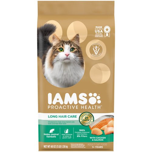 IAMS ProActive Health Adult Long Hair Dry Cat Food Chicken & Salmon 1ea/3 lb - Petsplace.store