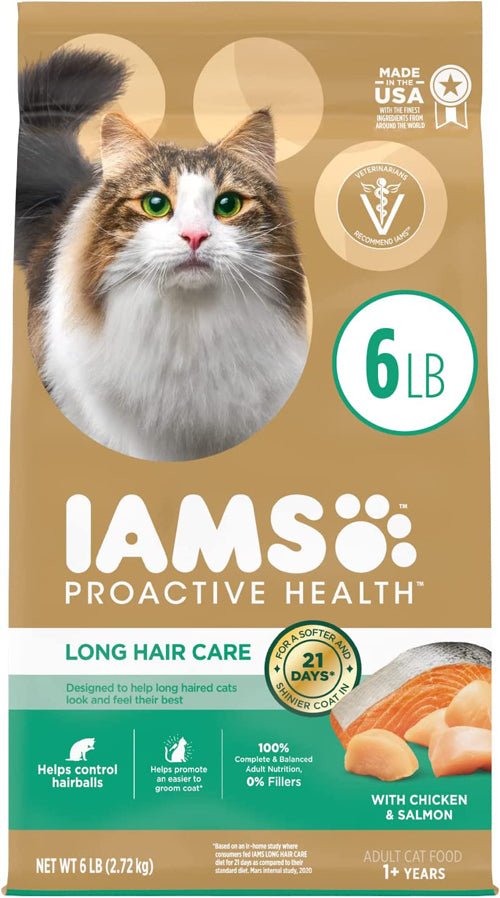 IAMS ProActive Health Adult Long Hair Dry Cat Food Chicken & Salmon 1ea/6 lb - Petsplace.store