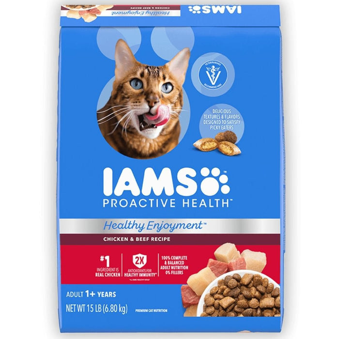 IAMS ProActive Health Healthy Enjoyment Dry Cat Food Chicken & Beef 1ea/15 lb - Petsplace.store