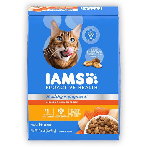 IAMS ProActive Health Healthy Enjoyment Dry Cat Food Chicken & Salmon 1ea/15 lb - Petsplace.store