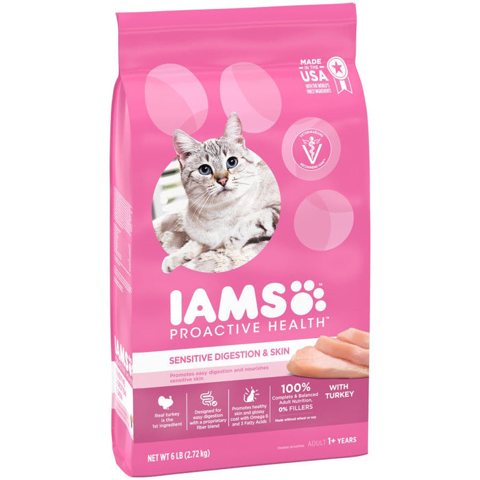 IAMS Proactive Health Sensitive Digestion & Skin Adult Dry Cat Food Turkey 1ea/13 lb - Petsplace.store