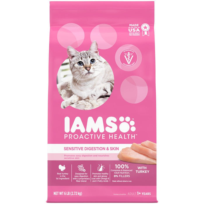 IAMS Proactive Health Sensitive Digestion & Skin Adult Dry Cat Food Turkey 1ea/6 lb - Petsplace.store