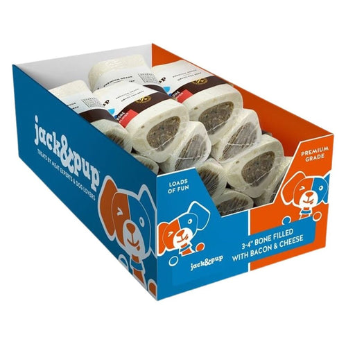 Jack & Pup D 3 - 4" Filled Bone Bcn Cheese 18Ct Disp Box - Petsplace.store