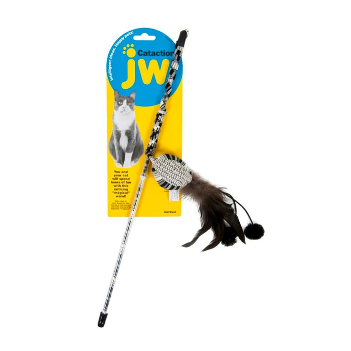 JW Pet Cataction Feather Ball Wand Cat Toy Black, White 1ea/One Size - Petsplace.store