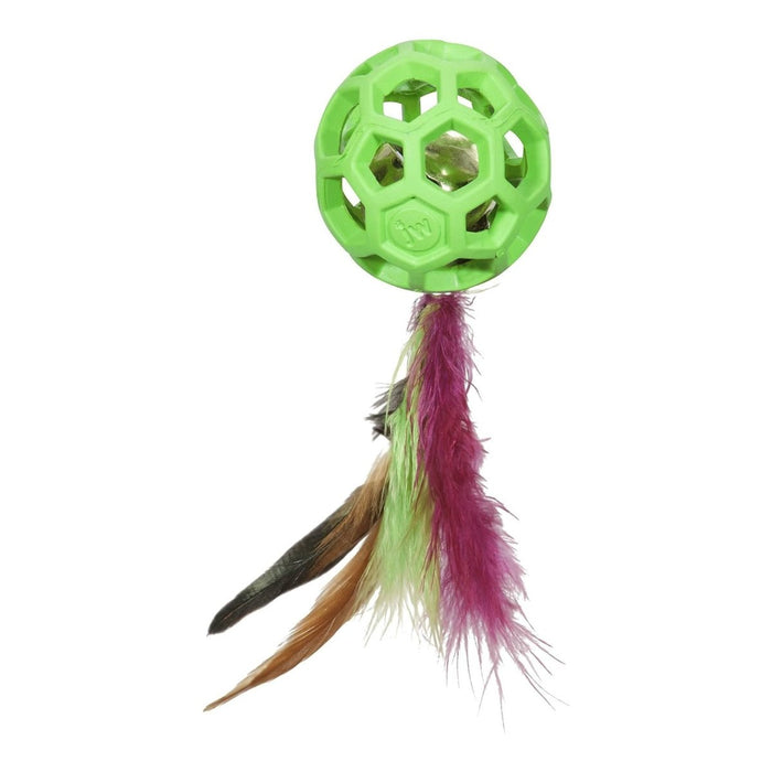 JW Pet Cataction Feather Ball with Bell Cat Toy Green 1ea/One Size - Petsplace.store