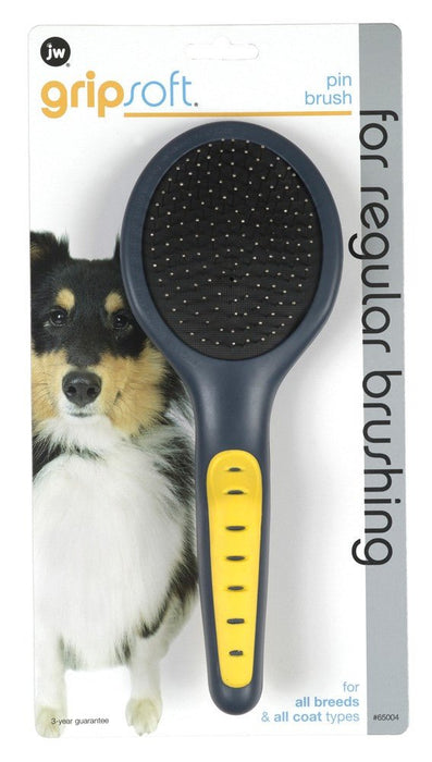 JW Pet Pin Brush Grey/Yellow 1ea/LG - Petsplace.store