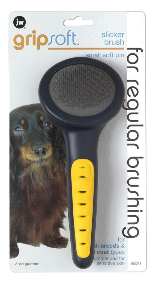 JW Pet Slicker Brush with Soft Pins Grey/Yellow 1ea/SM - Petsplace.store