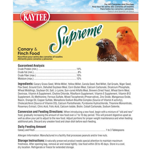 Kaytee Supreme Canary & Finch Food 1ea/20 lb - Petsplace.store