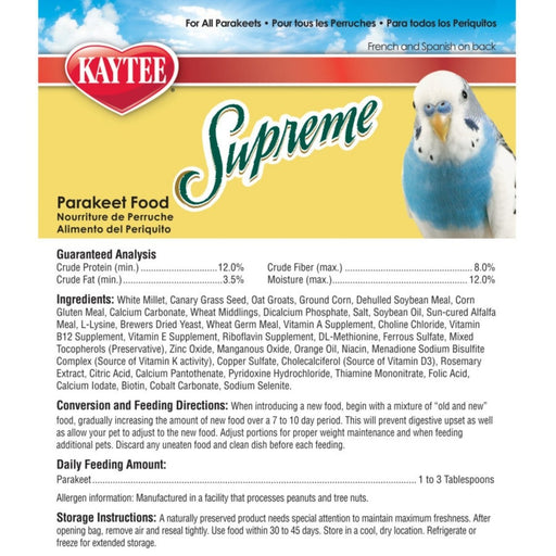 Kaytee Supreme Parakeet Food 1ea/20 lb - Petsplace.store