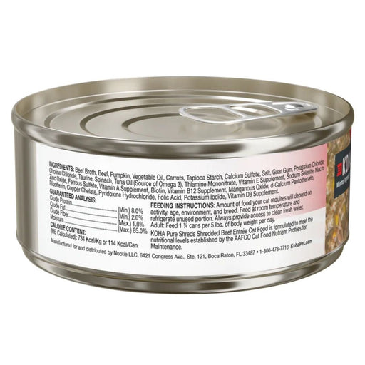 Koha Cat Grain Free Shredded Beef 2.8oz. (Case of 24) - Petsplace.store