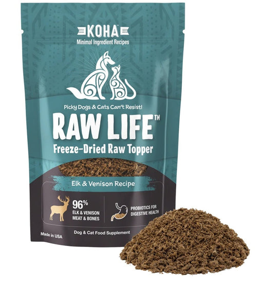 Koha Dog Cat Grain Free Raw Freeze Dried Topper Elk 8oz. - Petsplace.store