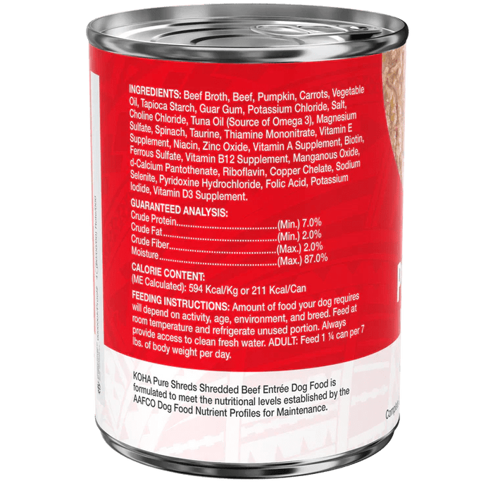 Koha Dog Grain Free Shredded Beef 12.5oz. (Case of 12) - Petsplace.store