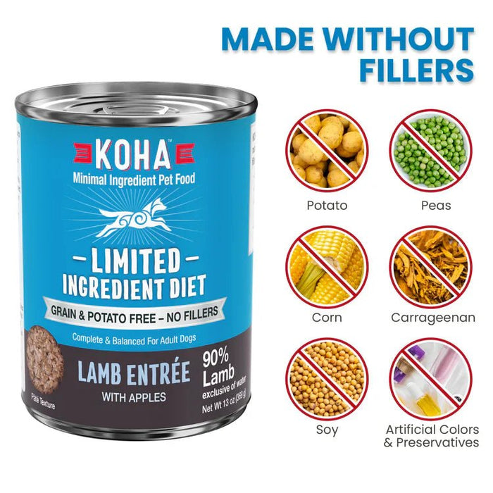 Koha Dog Limited Ingredient Grain Free 90% Lamb 13oz. (Case of 12) - Petsplace.store