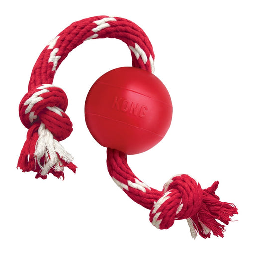 KONG Ball with Rope Dog Toy Red 1ea/SM - Petsplace.store