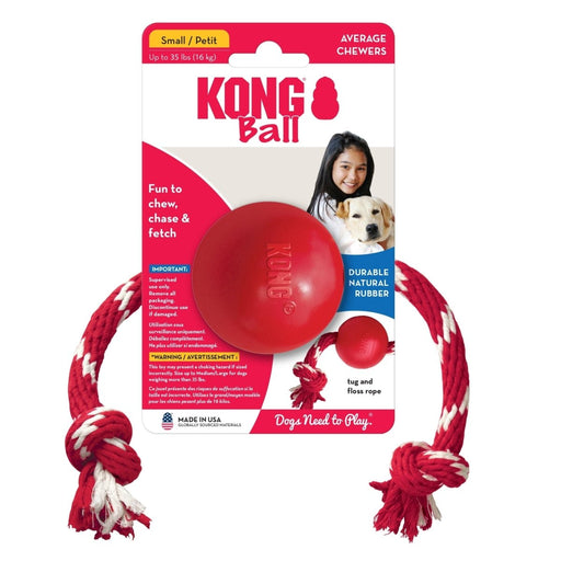 KONG Ball with Rope Dog Toy Red 1ea/SM - Petsplace.store