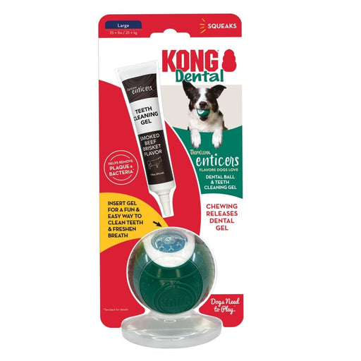 KONG Dental Ball w/Tropiclean Enticer Teeth Cleaning Gel Honey Chicken 1ea/LG, 1 oz - Petsplace.store