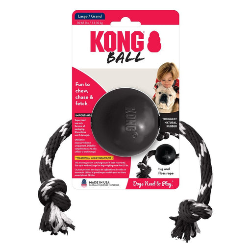 KONG Extreme Ball with Rope Dog Toy Black/White 1ea/LG - Petsplace.store