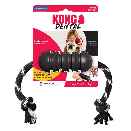 KONG Extreme Dental with Rope Dog Toy Black 1ea/MD - Petsplace.store