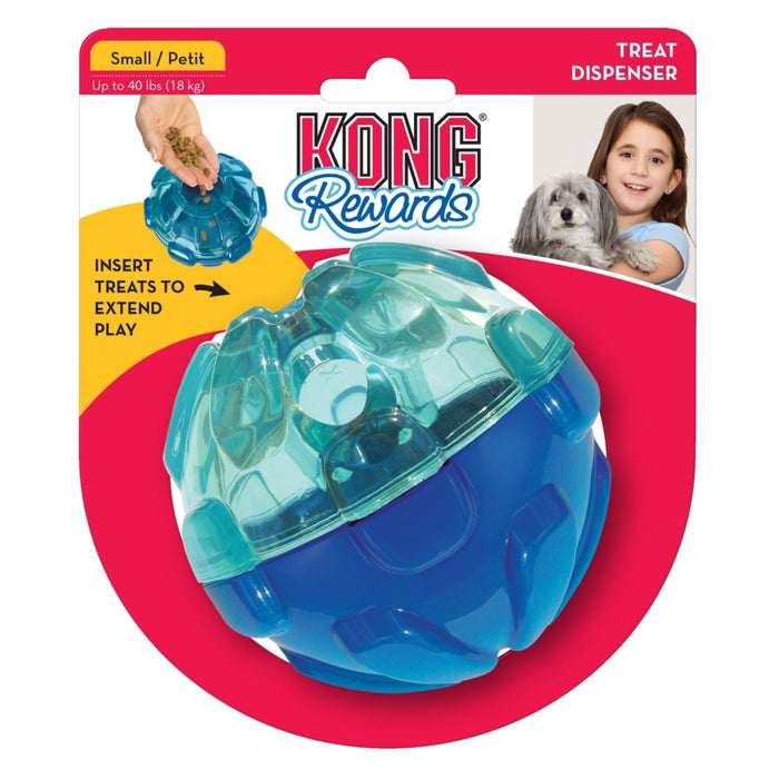 KONG Rewards Ball Treat Dispenser Dog Toy Blue 1ea/SM - Petsplace.store