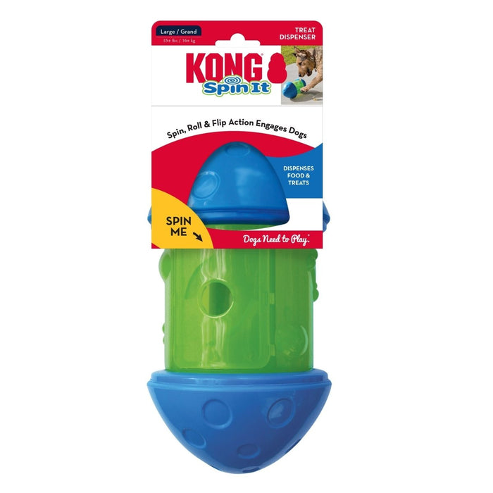 KONG Spin It Treat Dispenser Toy Green/Blue 1ea/LG - Petsplace.store