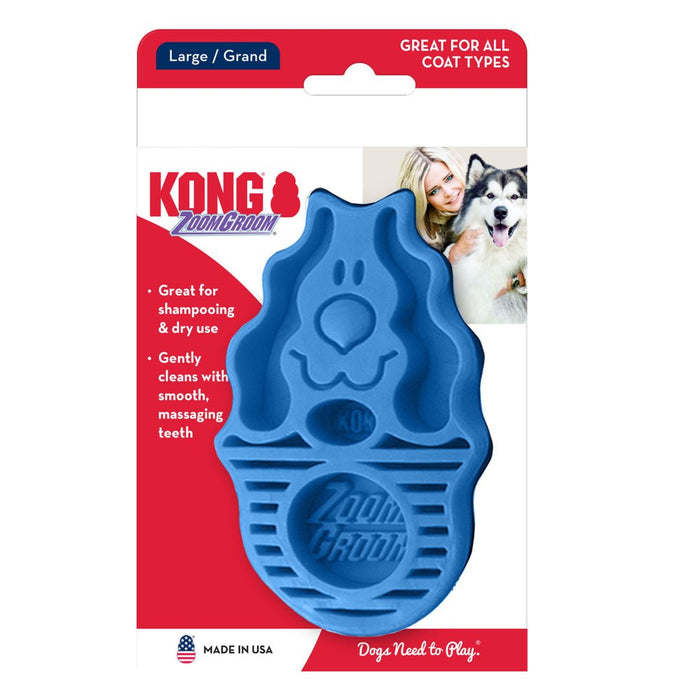 KONG Zoomgroom Rubber Dog Brush Boysenberry 1ea/LG - Petsplace.store