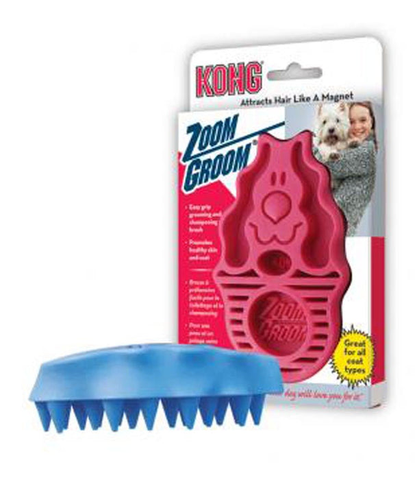 KONG Zoomgroom Rubber Dog Brush Boysenberry 1ea/LG - Petsplace.store