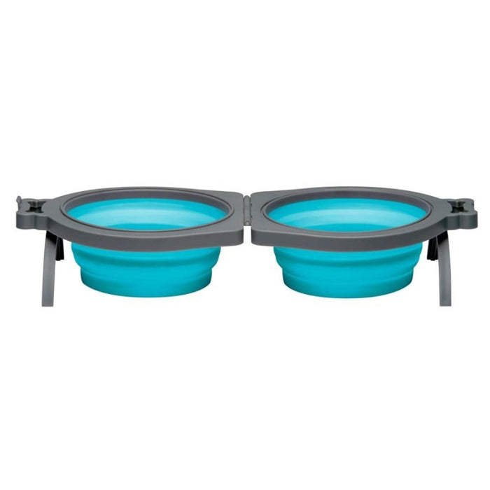 Loving Pets Travel Double Diner Dog Bowl Blue 1ea/MD - Petsplace.store