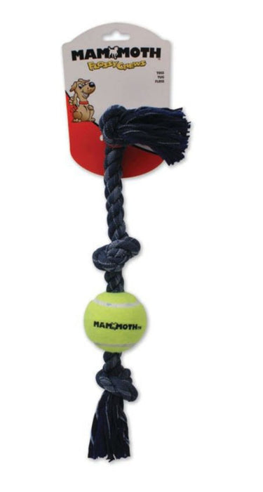 Mammoth Pet Products Denim 3 Knot Tug with Ball Dog Toy Grey 1ea/20 in, MD - Petsplace.store