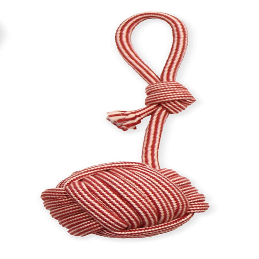 Mammoth Pet Products EXTRA Flossy Chew Monkey Fist Tug w/Loop Handle Dog Toy Red/White 1ea/MD, 14 in - Petsplace.store