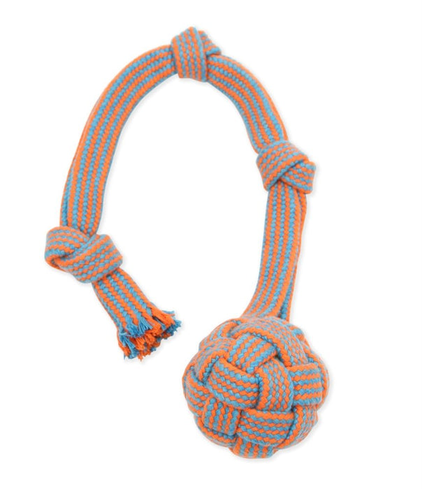 Mammoth Pet Products EXTRA Flossy Webbing Ball w/Fling Handle Dog Toy Orange/Blue 1ea/SM, 16 in - Petsplace.store