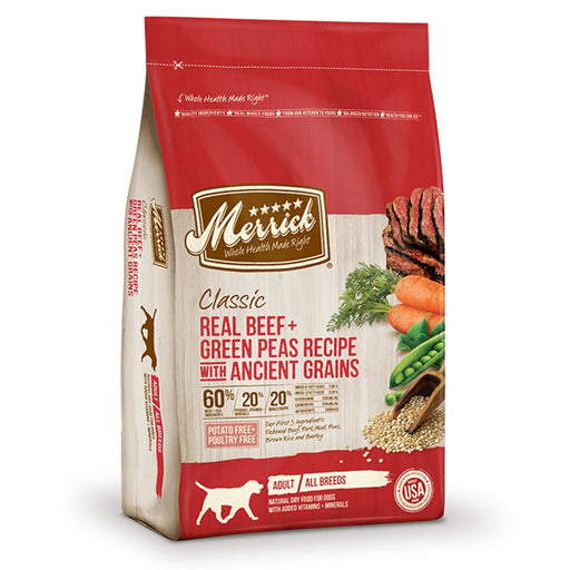 Merrick Classic Real Beef And Green Peas Recipe With Ancient Grains 12 Lbs - Petsplace.store