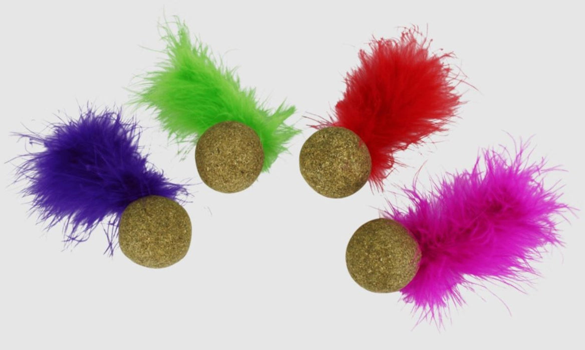 Multipet Compressed Catnip Ball with Feather Cat Toy Assorted 5 in - Petsplace.store