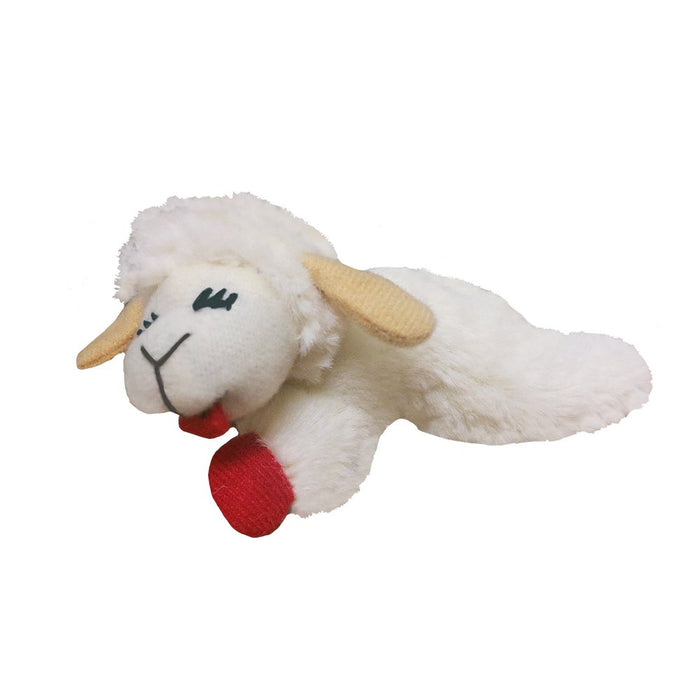 Multipet Lamb Chop Catnip Toy White - Red 4in SM - Petsplace.store