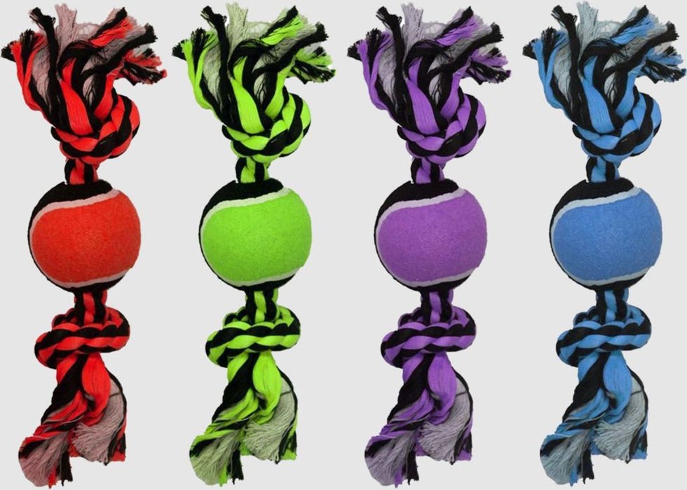 Multipet Nuts for Knots 2 - Knot Rope with Tennis Ball Assorted 1ea/10 in - Petsplace.store