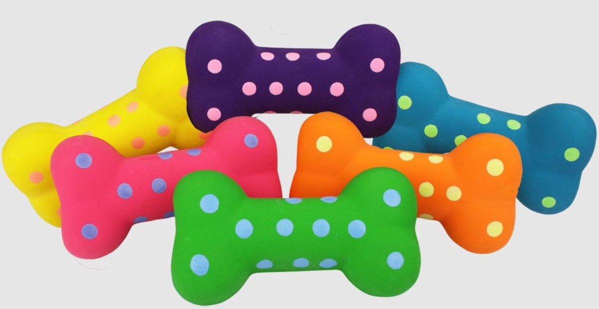 Multipet Polka - Dot Latex Bones Dog Toy Assorted 1ea/4 in - Petsplace.store